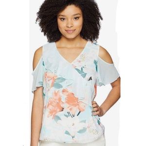 NWT Calvin Klein Ruffles Cold-Shoulder Top Size L